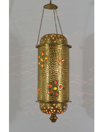 Mosazná tepaná lampa v orientálním stylu s barevnými kameny, ruční práce, 20x50