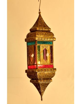 Arabská lampa, multibarevná, mosaz, sklo, ruční práce, 13x13x50cm