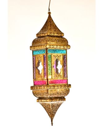 Arabská lampa, multibarevná, mosaz, sklo, ruční práce, 13x13x50cm