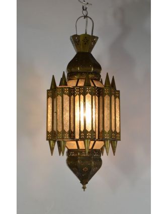 Arabská lampa, čirá, mosaz, sklo, ruční práce, cca 28x65cm