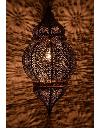 Mosazná orientální lampa, tmavě zlatá, ruční práce, 30 x 63cm