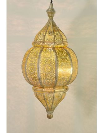 Mosazná orientální lampa, zlatobílá, žlutá uvnitř, ruční práce, 30 x 63cm