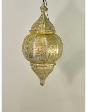Mosazná orientální lampa, zlatobílá, žlutá uvnitř, ruční práce, 30 x 63cm