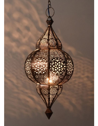 Mosazná lampa v orientálním stylu s jemným vzorem, měděná, vnitřek bílý, 19x40cm