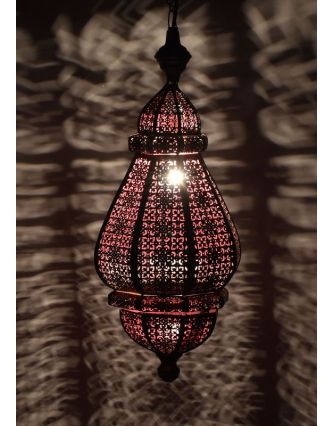 Mosazná lampa v orientálním stylu, měděná uvnitř červená barva, 22x46cm