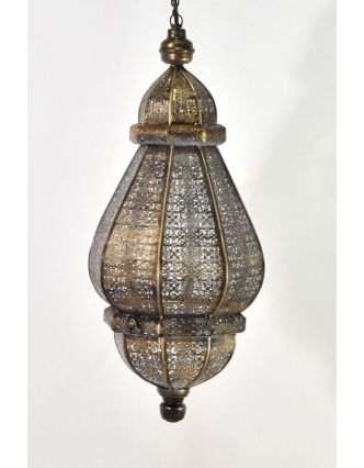 Mosazná lampa v orientálním stylu, tmavá, uvnitř bílá barva, 22x46cm