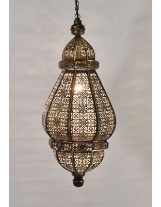 Mosazná lampa v orientálním stylu, tmavá, uvnitř bílá barva, 22x46cm