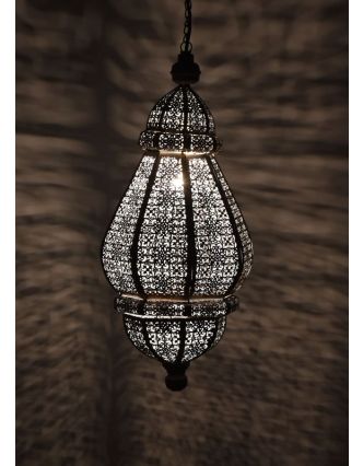 Mosazná lampa v orientálním stylu, bílá, uvnitř bílá barva, 22x46cm