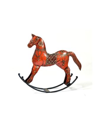 Kovová soška houpací kůň, oranžová, velký, 26x29x6,5cm