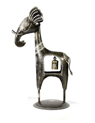 Kovová soška slon se zvonečkem, ručně malovaná, šedá, velká, 40x25x15 cm