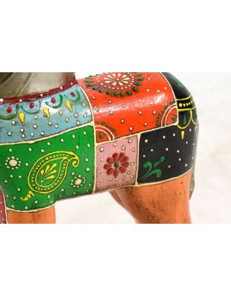 Soška koně, dřevěná, ručně malovaná, kovová hlava, oranžová 20x46cm