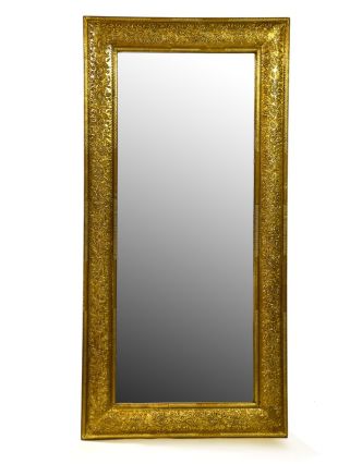 Zrcadlo v dřevěném rámu zdobené mosazným kováním, 60x120x4cm