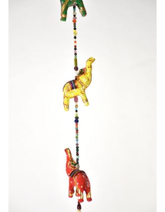 Dekorace k zavěšení, pět slonů se zvonečkem, ručně malované, délka 90cm
