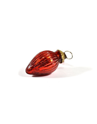 Skleněná vánoční ozdoba, tvar šiška, červená, 8x5cm