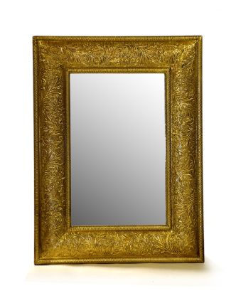 Zrcadlo v dřevěném rámu zdobené mosazným kováním, 45x60x4cm