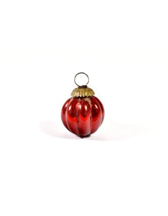 Skleněná vánoční ozdoba, tvar dýně, červená,  6x6cm