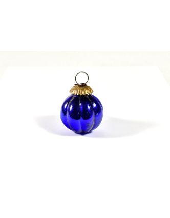 Skleněná vánoční ozdoba, tvar dýně, modrá,  6x6cm