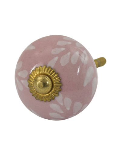 Malovaná porcelánová úchytka na šuplík, světle růžová, zlatý plíšek, 4,5 cm