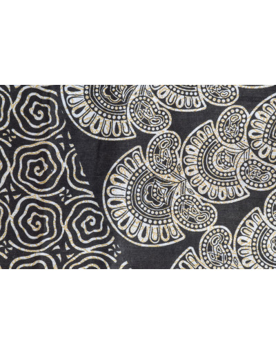 Přehoz na postel s potiskem mandala paví pera, béžový a černý tisk, 140x202cm