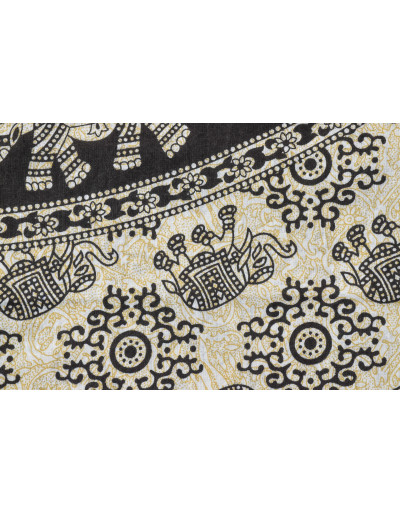 Přehoz na postel s potiskem mandala listy, béžový a černý tisk, 140x202cm