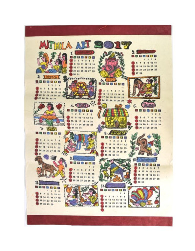 Kalendář, barevný, Mithila Art, jeden list, 46x66cm