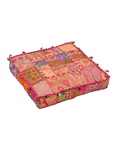 Meditační polštář ručně vyšívaný patchwork, s mušličkami, čtverec, 60x60x10cm