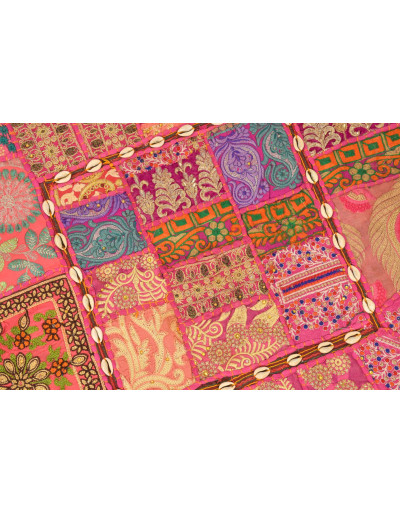 Meditační polštář ručně vyšívaný patchwork, s mušličkami, čtverec, 60x60x10cm