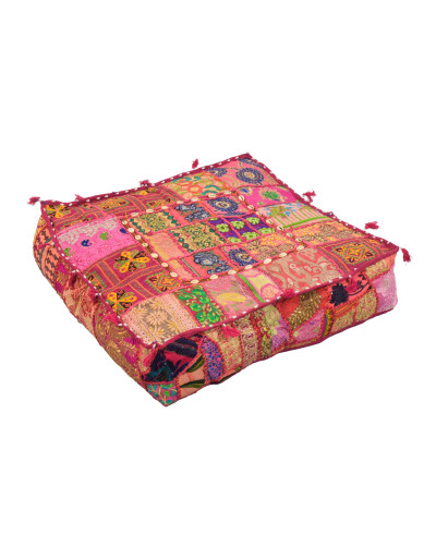 Meditační polštář ručně vyšívaný patchwork, s mušličkami, čtverec, 60x60x10cm