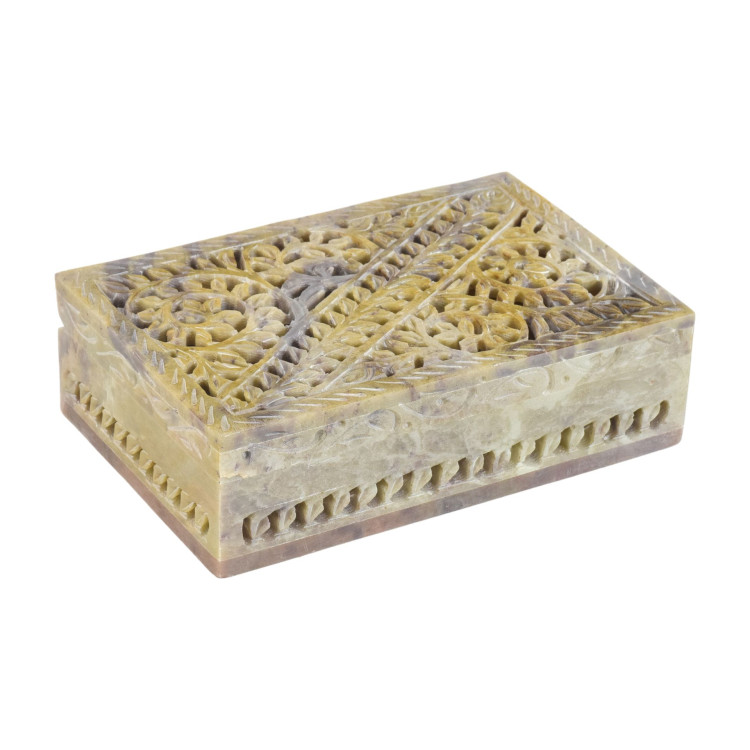 Ozdobná kamenná šperkovnice, ručně vyřezávaná, 15x10x4cm