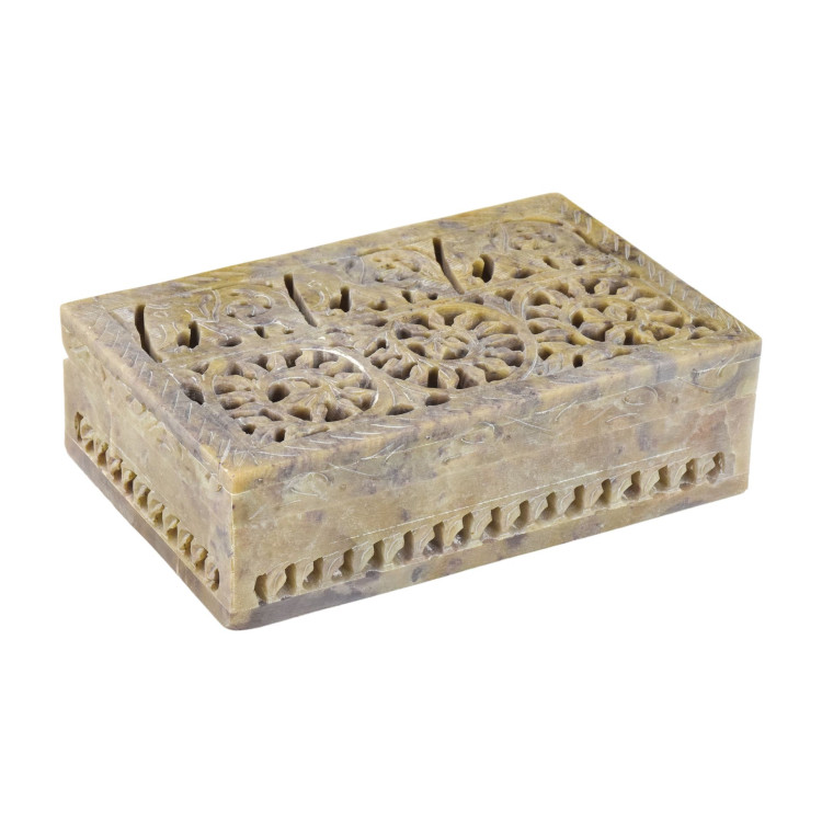 Ozdobná kamenná šperkovnice, ručně vyřezávaná, 15x10x4cm