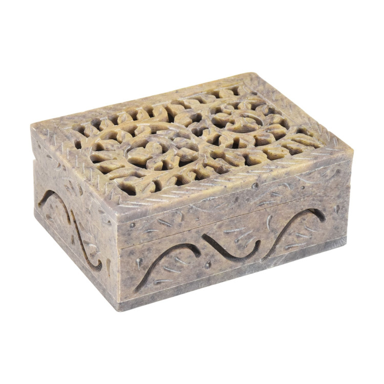 Ozdobná kamenná šperkovnice, ručně vyřezávaná, 10x8x4cm