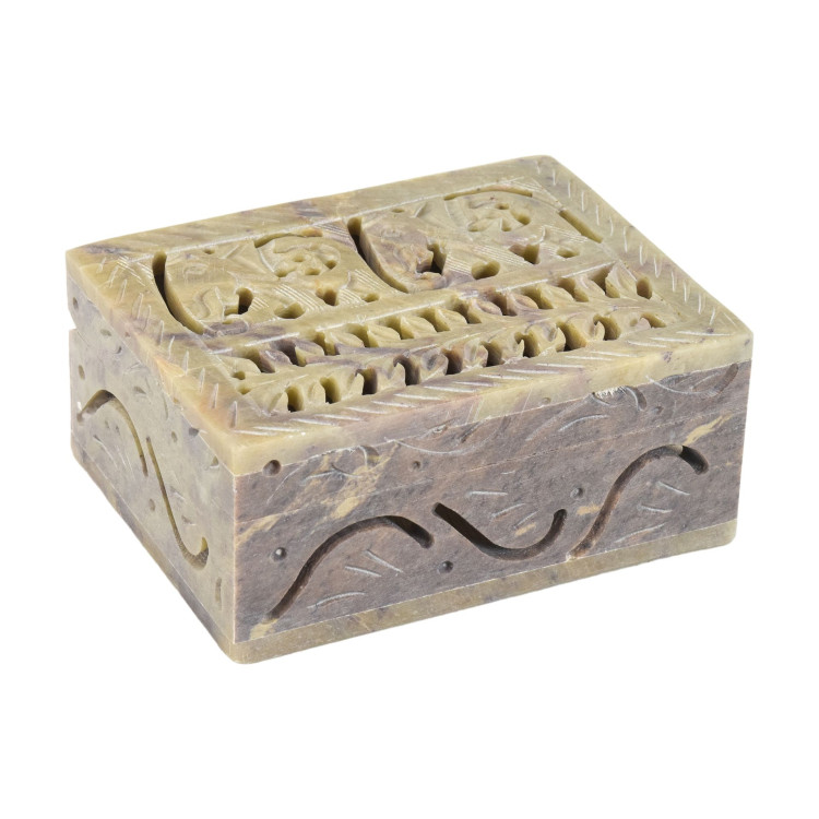 Ozdobná kamenná šperkovnice, ručně vyřezávaná, 10x8x4cm