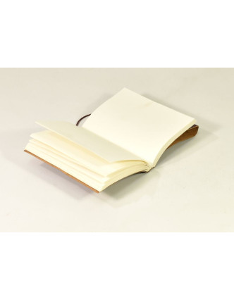 Notes v kožené vazbě s pávem , ruční papír, 13x18cm
