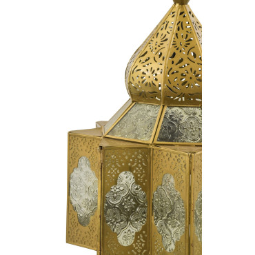 Lampa v orientálním stylu, bílé sklo, zlatý kov, 25x25x54cm
