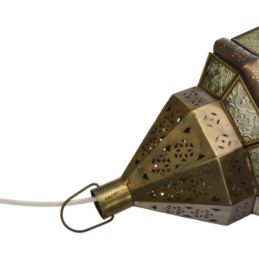 Orienální prosklená lampa v barvě mosazi, 20x20x50cm
