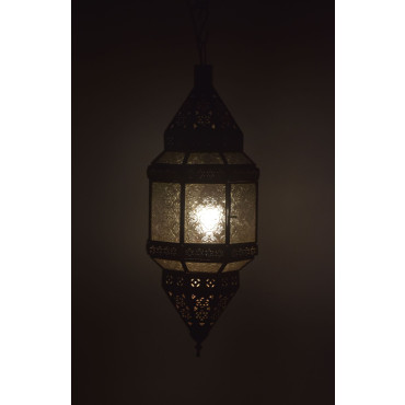 Orienální prosklená lampa v barvě mosazi, 20x20x50cm