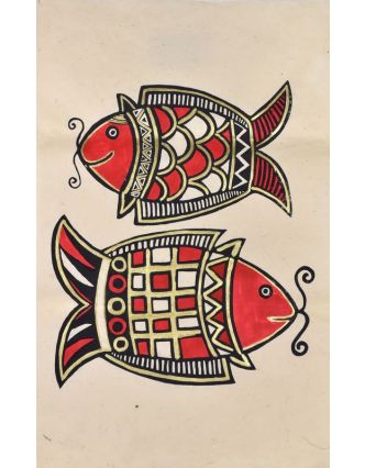 Tisk, černočervenobílý, zlacený, ryby, 50x75 cm