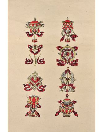 Tisk, černočervenobílý, zlacený, ruční papír, astamangal, 50x75 cm
