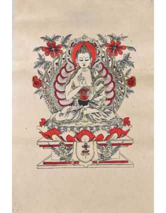 Tisk, černočervenobílý, zlacený, Buddha, 50x75 cm