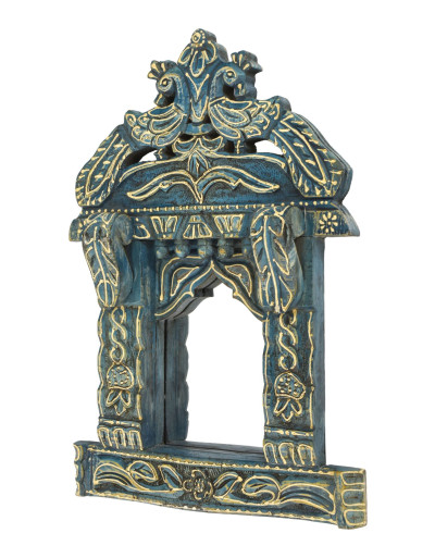 Zrcadlo v rámu z teakového dřeva, ruční řezby, 31x10x43cm