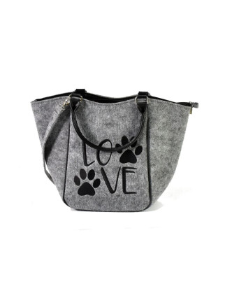 Filcová kabelka z recyklovaného materiálu, výšivka Love Dogs, 42x28x10cm