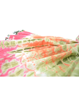 Šátek, bavlna, batika zeleno-oranžová, třásně, 110x110cm