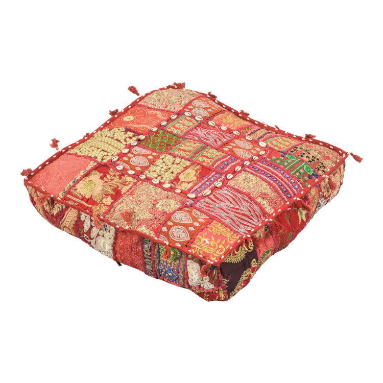 Meditační polštář ručně vyšívaný patchwork, s mušličkami, čtverec, 60x60x10cm