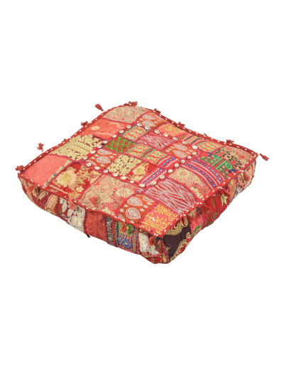 Meditační polštář ručně vyšívaný patchwork, s mušličkami, čtverec, 60x60x10cm
