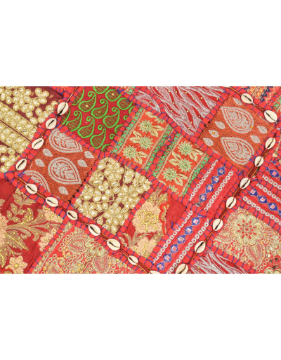 Meditační polštář ručně vyšívaný patchwork, s mušličkami, čtverec, 60x60x10cm