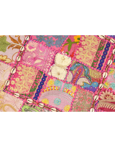 Meditační polštář ručně vyšívaný patchwork, s mušličkami, čtverec, 60x60x10cm