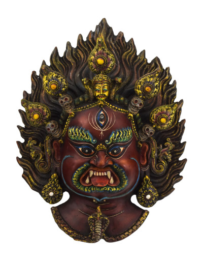 Maska Bhairab, ručně malovaná, pryskyřice, 26x12x33cm