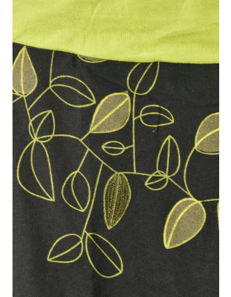 Krátká černá balonová sukně, "Leaves" design, zelený potisk a výšivka