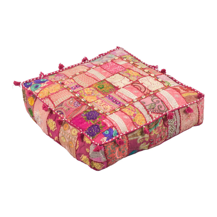 Meditační polštář ručně vyšívaný patchwork, s mušličkami, čtverec, 60x60x10cm