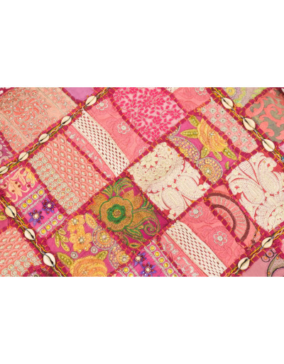 Meditační polštář ručně vyšívaný patchwork, s mušličkami, čtverec, 60x60x10cm
